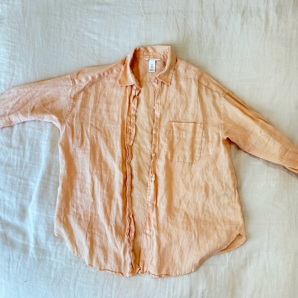 H&M Oversized Apricot Linen Button Up Shirt